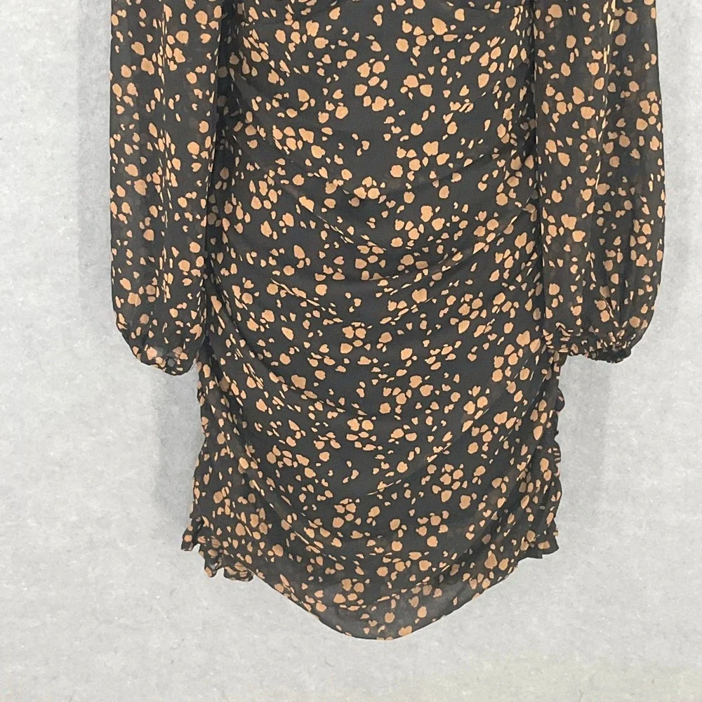All in Favor Dress Black Tan‎ Patterned Babydoll Cinched Open Back Sz M Party